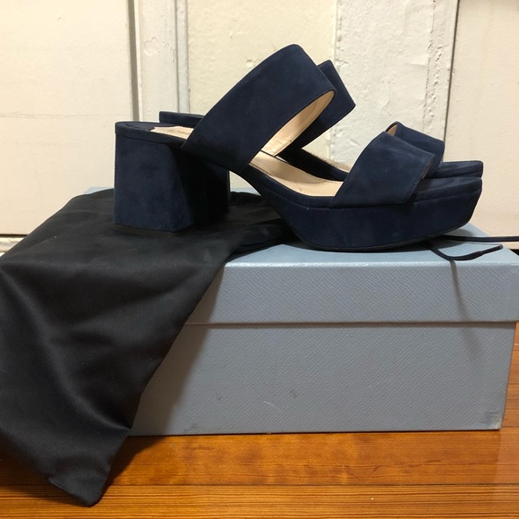 Prada Shoes - Prada Navy Suede Sandals